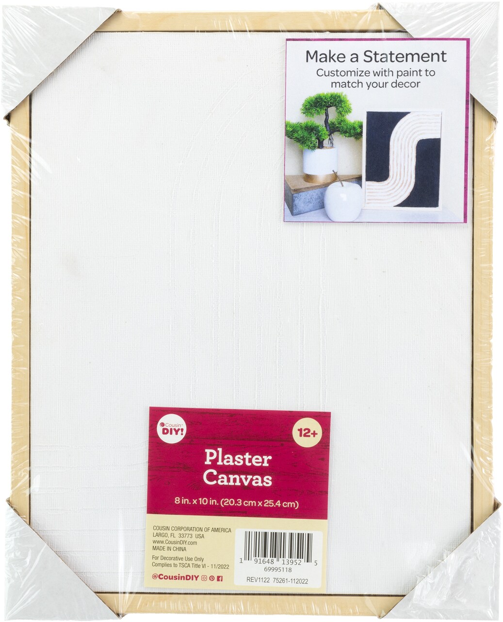 CousinDIY Framed Textured Canvas - Textured Front with Curved Lines Design - Paintable 8x10 Canvas for DIY Wall Art, Crafts, and Home Décor